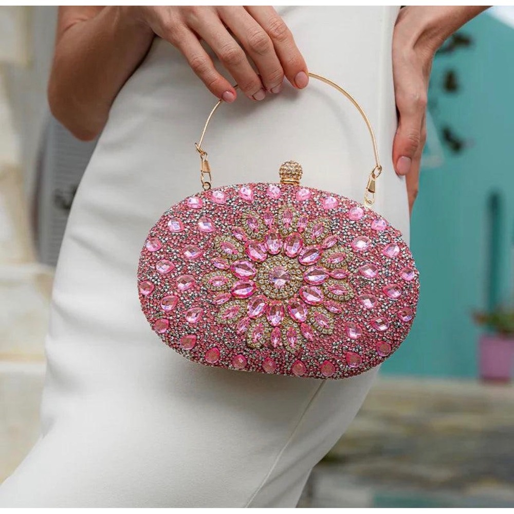 Ramla Pink Cinderella Crystal Clutch NWOT